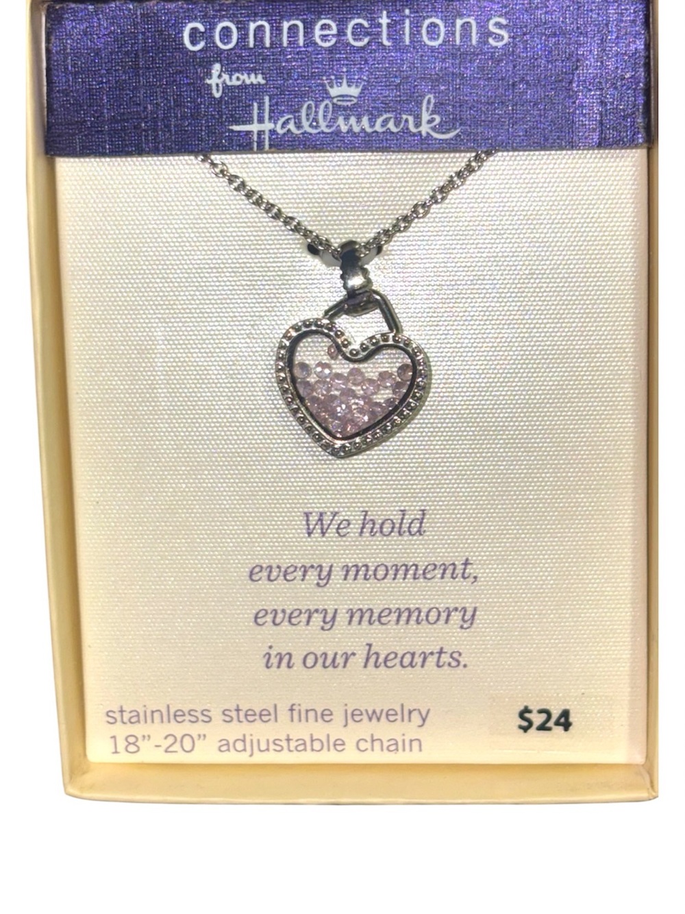 Hallmark Silver-Tone Necklace with Light Pink Heart Pendant